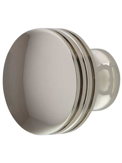 Menlo Park Ringed Round Cabinet Knob - 1 1/4 inch Diameter in Polished Nickel.
